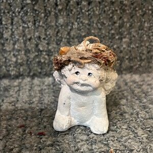 Delightful White Cherub Figurine with Rustic Floral Hat